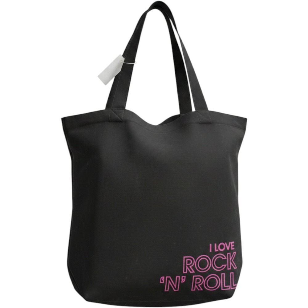 Junk Food‎ Lyric Culture I Love Rock N Roll Black Canvas Tote Bag Graphic NEW